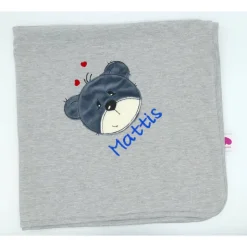Individuelle Babydecke Teddygesicht Bärengesicht mit gestickem Wunschnamen - Kindergarten - Wunschdecke - Schmusedecke mit Namen