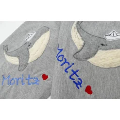 Individuelle Babydecke Wal ahoi mit gestickem Wunschnamen - Kindergarten - Wunschdecke - Schmusedecke m