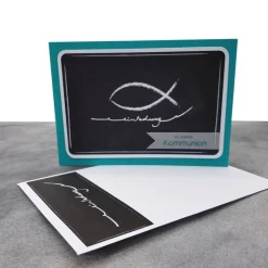 Individuelle Einladungskarten zur Kommunion, Konfirmation, Taufe & Firmung – Design Kreidezeichnung Fisch