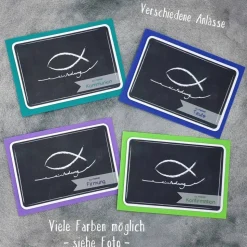 Individuelle Einladungskarten zur Kommunion, Konfirmation, Taufe & Firmung – Design Kreidezeichnung Fisch