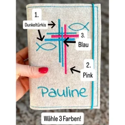 Individuelle Gotteslobhülle aus Filz – personalisiert hochwertig bestickt – wähle dein Design