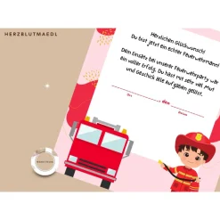 Individuelle Urkunde für kleine Feuerwehrhelden A4 - Perfektes Feuerwehr Geschenk für Kinder | Feuerwehrparty | Mitgebse