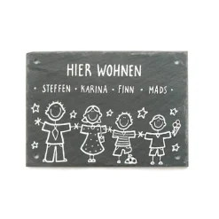 individuelles Haustürschild aus Schiefer für Familien mit Name personalisiert, wetterfestes Türschild mit Figuren, einzigartiges Schieferschild für Wohnungstür und Hauseingang, tolle Geschenkidee