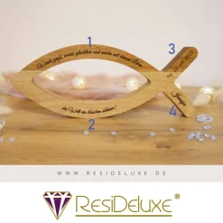 JONA Religiöser Fisch Holz Personalisiert Gravur Geschenk Geburt Taufe Kommunion Firmung