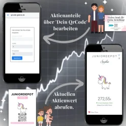Juniordepot | Personalisiertes Geldgeschenk | Aktie ETF Kryptowährung QrCode Bild | Motiv Einhorn