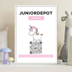 Juniordepot | Personalisiertes Geldgeschenk | Aktie ETF Kryptowährung QrCode Bild | Motiv Einhorn