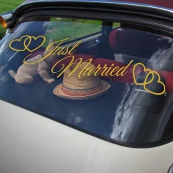 Just Married Hochzeitsauto Aufkleber mit Herzen – 60 cm, 16 Farben, wetterfest & ablösbar