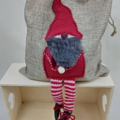 Jute-Geschenkbeutel mit Weihnachtswichtel – 20cm x 30 cm - Geschenkverpackung