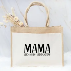 Jutetasche für Mama – Geschenkidee zum Muttertag mit Spruch: Liebe, Lachen, Lebenskünstlerin