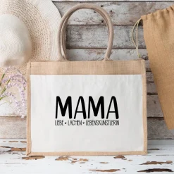 Jutetasche für Mama – Geschenkidee zum Muttertag mit Spruch: Liebe, Lachen, Lebenskünstlerin