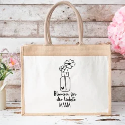 Jutetasche für Mama zum Muttertag – Blumenmotiv als liebevolles Geschenk