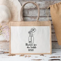 Jutetasche für Mama zum Muttertag – Blumenmotiv als liebevolles Geschenk