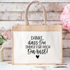 Jutetasche Geschenk für Mama – Danke sagen zum Muttertag mit Herz