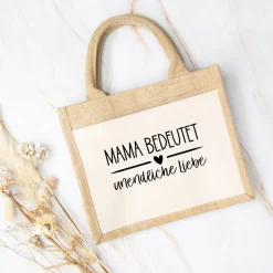 Jutetasche Mama Geschenk zum Muttertag mit Spruch Mama bedeutet unendliche Liebe