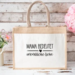 Jutetasche Mama Geschenk zum Muttertag mit Spruch Mama bedeutet unendliche Liebe