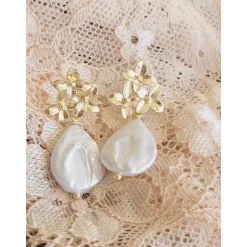 18K Hochzeitschmuck Gold,Braut Ohrringe,Vergoldete Ohrringe,Biwa Ohrringe, Braut Schmuck