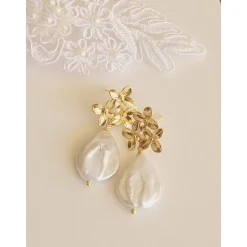 18K Hochzeitschmuck Gold,Braut Ohrringe,Vergoldete Ohrringe,Biwa Ohrringe, Braut Schmuck