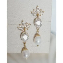 18K Hochzeitschmuck Gold,Braut Ohrringe,Vergoldete Ohrringe,Kristall Ohrringe