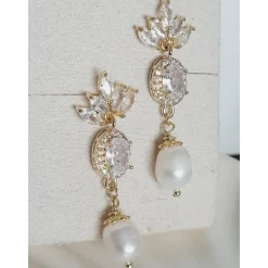 18K Hochzeitschmuck Gold,Braut Ohrringe,Vergoldete Ohrringe,Kristall Ohrringe