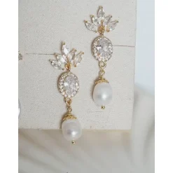 18K Hochzeitschmuck Gold,Braut Ohrringe,Vergoldete Ohrringe,Kristall Ohrringe