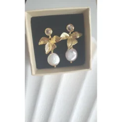 18K Hochzeitschmuck,Natürliche Süßwasserperlen Ohrringe Vergoldet, Braut Ohrstecker