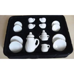 Kaffeeservice Miniatur weiß Goldrand – Porzellan für Puppenhaus & Dekoration