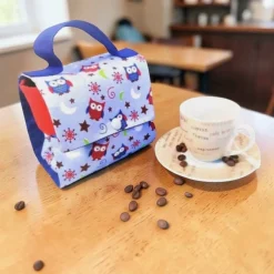 Kaffee-Tassen-Tasche, Geschenktasche, Gebäcktasche mit Eulen Motiv