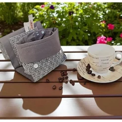 Kaffee-Tassen-Tasche, Geschenktasche grau geblümt