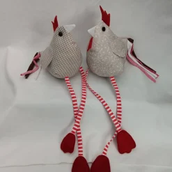 Kantenhocker Huhn und Hahn aus beigem Baumwollstoff