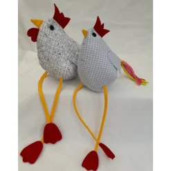 Kantenhocker Huhn und Hahn aus hellblauem Baumwollstoff