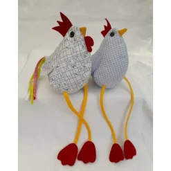 Kantenhocker Huhn und Hahn aus hellblauem Baumwollstoff