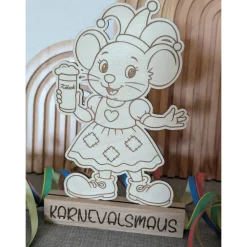 Karnevalsmaus aus Holz - Aufsteller – handgefertigt, 19cm Hoch für Karnevalsjeck, Karneval, Karnevalsdekoration