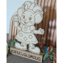 Karnevalsmaus aus Holz - Aufsteller – handgefertigt, 19cm Hoch für Karnevalsjeck, Karneval, Karnevalsdekoration
