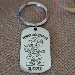 Karnevalsmaus Schlüsselanhänger– Personalisiert, rechteckig, rostfreier Edelstahl, tolles Accessoire für Karneval