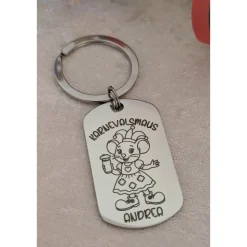 Karnevalsmaus Schlüsselanhänger– Personalisiert, rechteckig, rostfreier Edelstahl, tolles Accessoire für Karneval