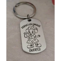 Karnevalsmaus Schlüsselanhänger– Personalisiert, rechteckig, rostfreier Edelstahl, tolles Accessoire für Karneval