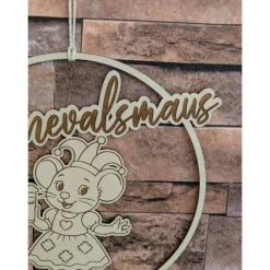 Karnevalsmaus   Türkranz / Wanddeko – Loop handgefertigt aus Holz, 20cm Durchmesser für Karnevalsjeck, Karneval