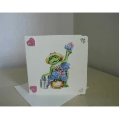 Karte - Grußkarte  Glückwunschkarte zum Geburtstag mit 3-D-Motiv Garten Frosch mit dem größten Blumenstrauß aller Zeiten