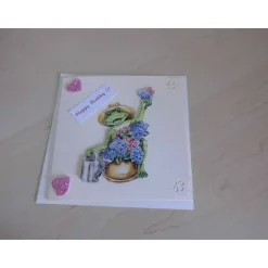 Karte - Grußkarte  Glückwunschkarte zum Geburtstag mit 3-D-Motiv Garten Frosch mit dem größten Blumenstrauß aller Zeiten