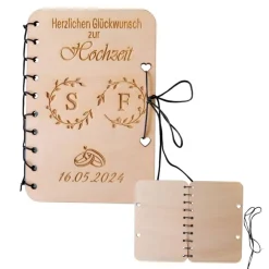 Karte aus Holz zur Hochzeit Glückwunschkarte Geldkarte edel mit Monogramm personalisiert