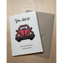 Karte Führerschein Bügelperlen Grußkarte Glückwunschkarte Auto Fahrzeug Klappkarte