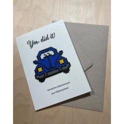 Karte Führerschein Bügelperlen Grußkarte Glückwunschkarte Auto Fahrzeug Klappkarte