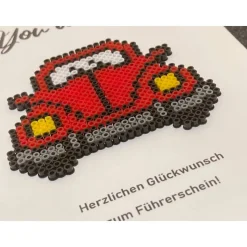 Karte Führerschein Bügelperlen Grußkarte Glückwunschkarte Auto Fahrzeug Klappkarte