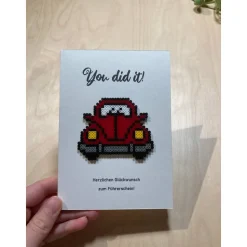 Karte Führerschein Bügelperlen Grußkarte Glückwunschkarte Auto Fahrzeug Klappkarte