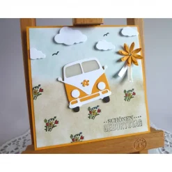 Karte, Glückwunschkarte zum Geburtstag, Grußkarte mit Oldtimer, Kultauto