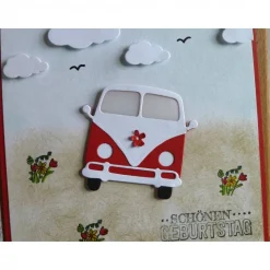 Karte, Glückwunschkarte zum Geburtstag, Grußkarte mit Oldtimer, Kultauto