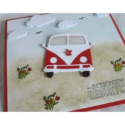 Karte, Glückwunschkarte zum Geburtstag, Grußkarte mit Oldtimer, Kultauto