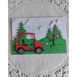 Karte Golfer, Golfplatzszene mit Golfmobil