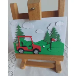 Karte Golfer, Golfplatzszene mit Golfmobil