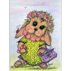 Karte Hase mit Kette und Blütenkranz Frühling retro romantisch als Druck Ostern